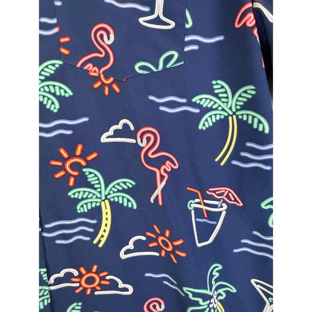 Chubbies Performance Neon Lights Short Sleeve Navy Button Down Casual Shirt Sz L - Picture 7 of 7